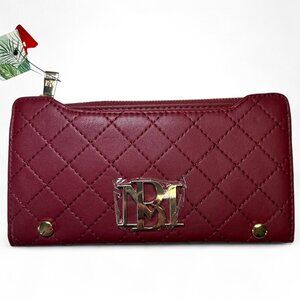 Badgley Mischka Long Diamond Quilted Card Wallet - Wine/Red, NWT